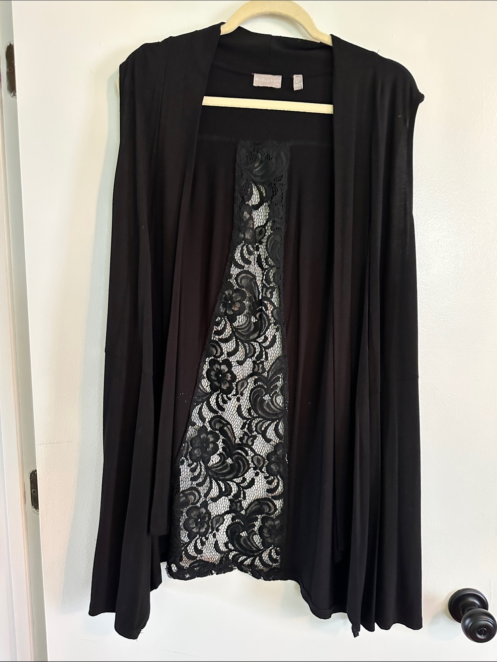 Black Lace-Back Sleeveless Duster Vest by Evolution